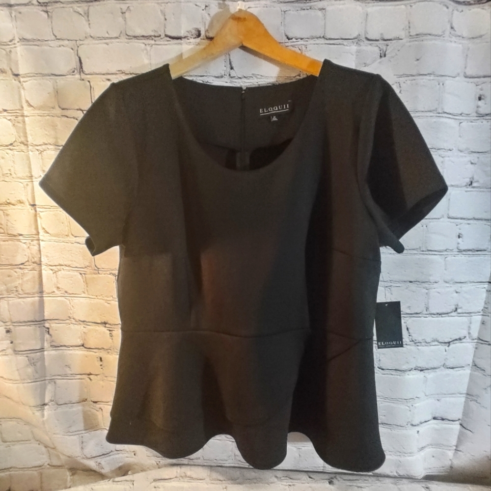 Eloquii NWT Black Scoop Neck Blouse Top Short Sleeve Size 22